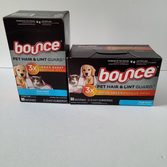 BOUNCE PET HAIR AND LINT GUARD MEGA DRYER SHEETS - FRESCH SCENT- 80 CT PER BOX - Picture 1 of 8